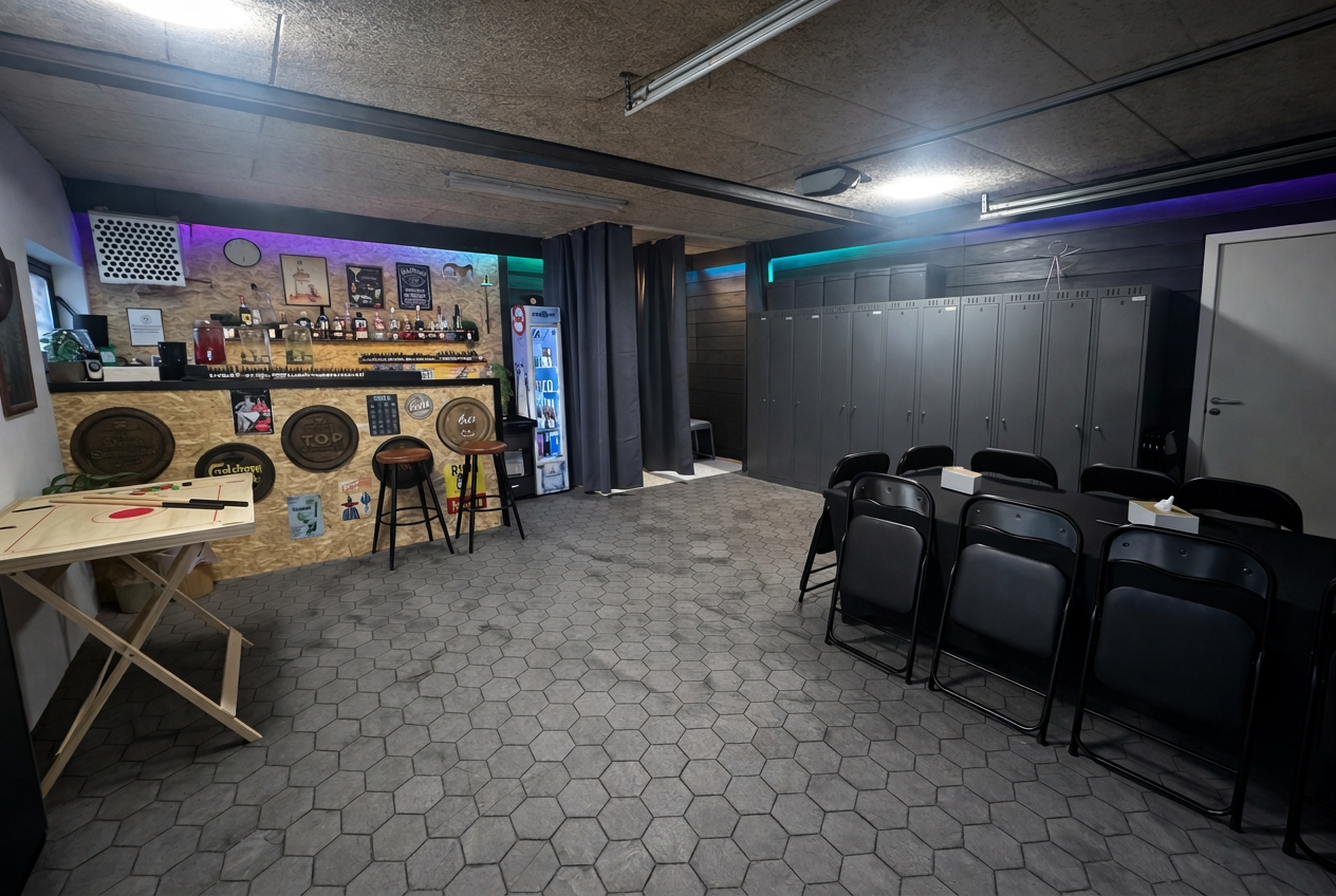 Loungen med bar, omklædningsskabe og siddepladser
